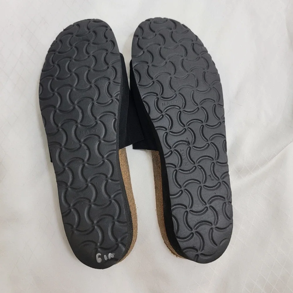 Naot Alana Black Stretch Slide Sandals Women 40 US 9 Platform Cork Footbed